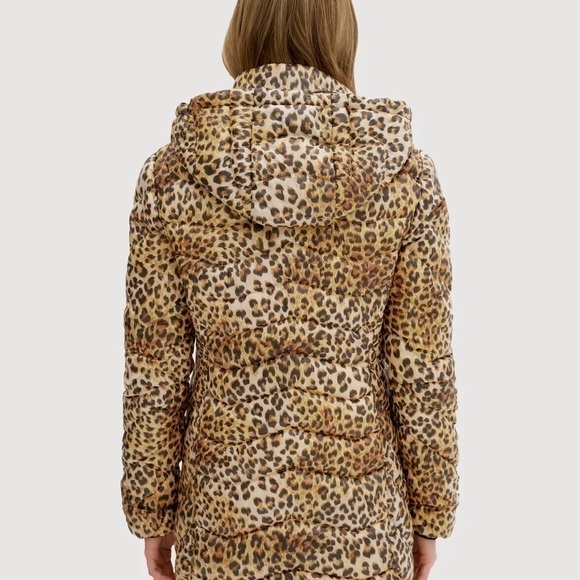 NWT Noize Vegan Claire Mid Length Puffer Coat Citrine Cheetah - Picture 5 of 14